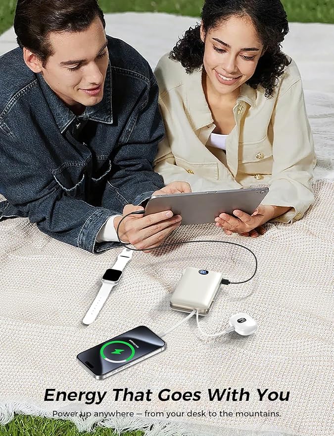 Portable Charger with Built in Cable & Wall Plug, 50000 mAh Power Bank, 22.5W Fast Charging, 4 Outputs, Travel Essential Battery Pack with LED Display for iPhone 17/16/15/14 Series, Samsung, iPad etc