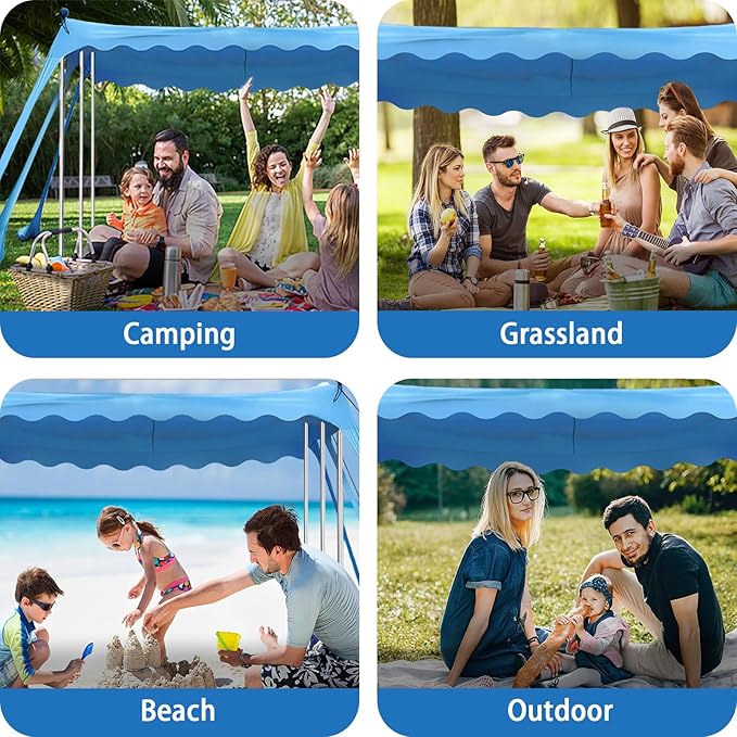 Beach Tent Sun Shelter, 10 x 10 FT Beach Canopy Tent Sun Shade, UPF50+ Protection with 6 Sandbags 6 Stability Poles, Outdoor Beach Shade Canopy for Camping, Fishing, Backyard