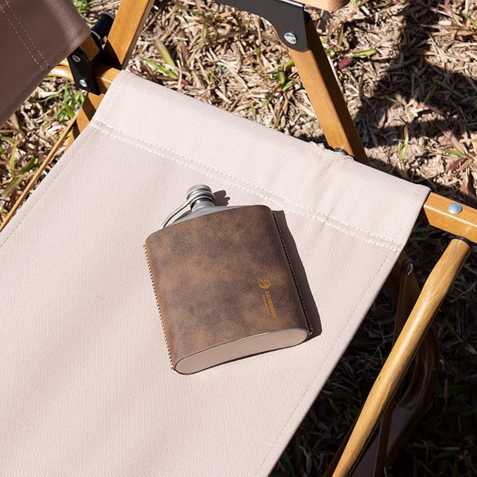 SILVERANT Titanium Ultralight 7.74oz/220ml Hip Flask Canteen, Lightweight Compact Outdoor Flask, Limited Edition With Leather Case & Funnel