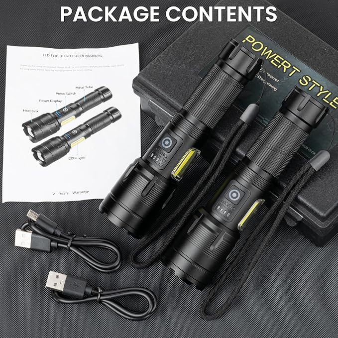 Rechargeable Flashlight 99000 High Lumens, Super Bright LED Flashlight with 7 Modes, Waterproof Powerful Flash Light for Camping, Home, Emerge?©cies (Black)