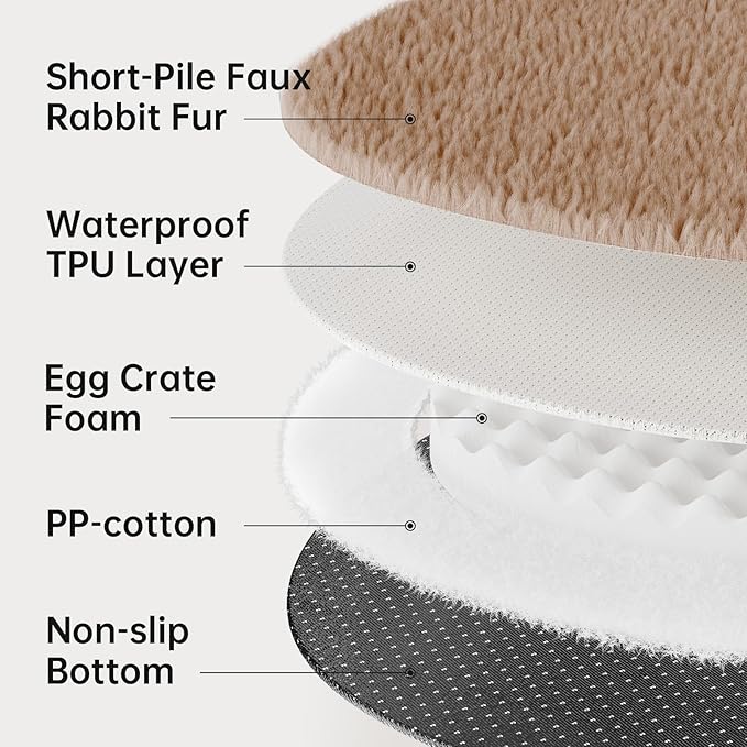 OhGeni 31 inches Calming Donut Orthopedic Dog & Cat Bed for Medium Pets, Warming Comfort Fluffy Short Pile Fur, Durable Waterproof Machine Washable Removable Cover, Cute Round Bed for Puppy, Camel