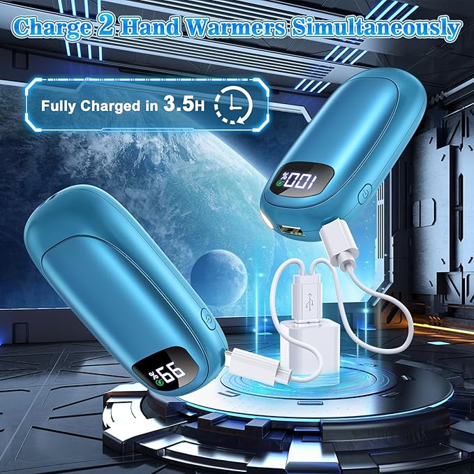 Hand Warmers Rechargeable 2 Pack, Electric Dual-Sided Heating with LED Display & Flashlight, Max 127?? 13Hrs Long Lasting Pocket Heater for Raynauds, Golf, Hunting Essentials, Gifts for Men Women