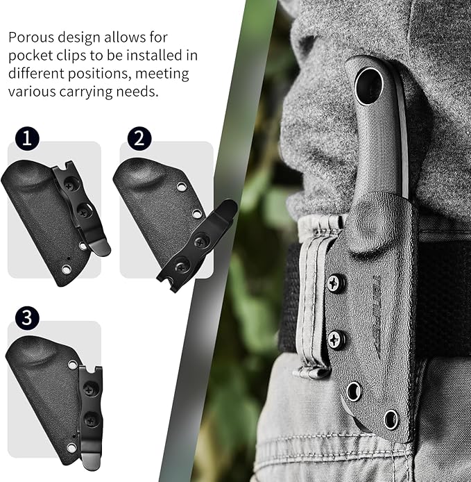TONIFE Fixed Blade Knife 4.8cm, Mini Neck Knife with Kydex Sheath and Cord, EDC Portable Fixed Knife for Outdoor Survival
