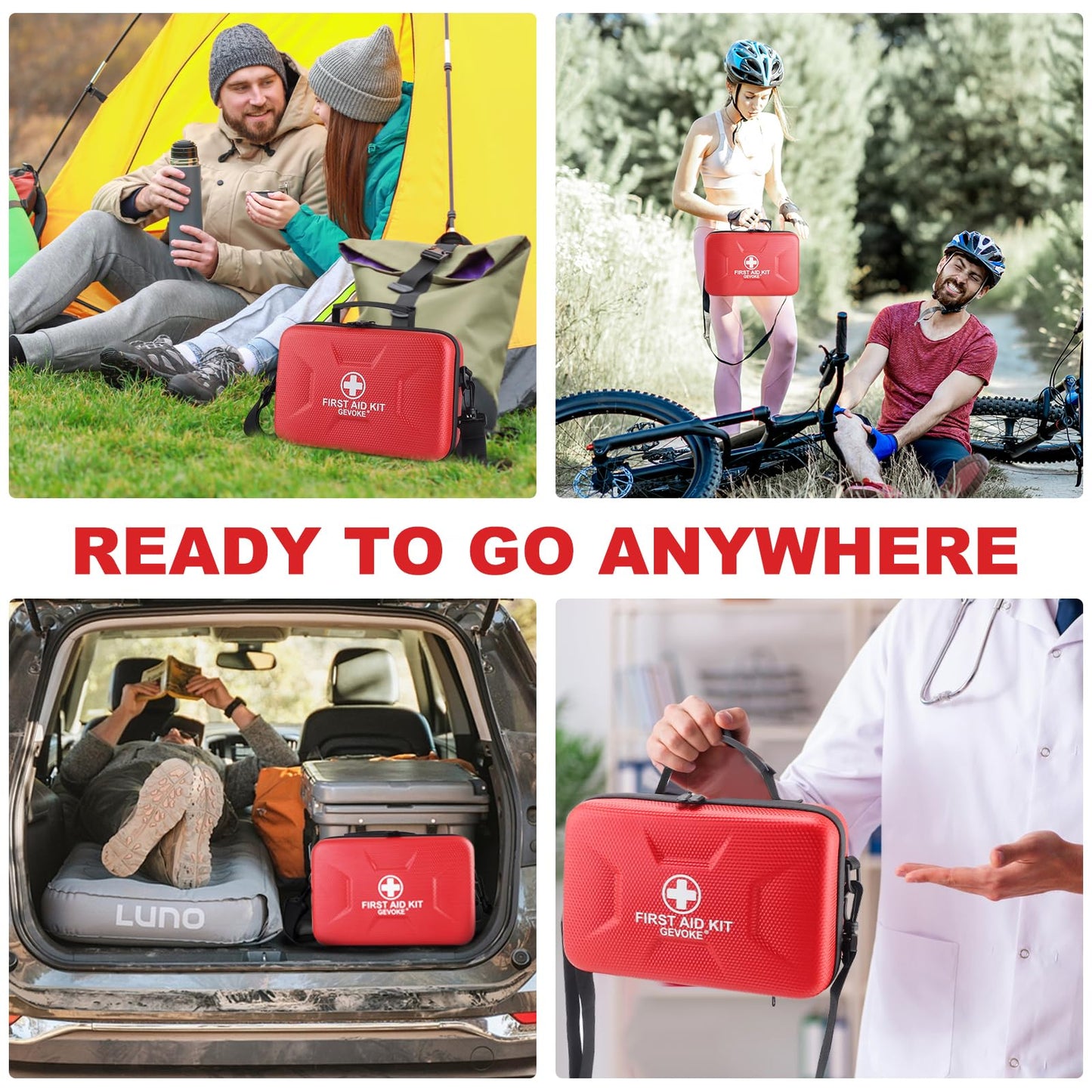Gevoke 410 Piece Waterproof Hard Shell First Aid Kit, Red