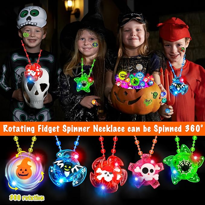 90 PCS Halloween Party Favors for Kids, Glow in The Dark Halloween Toys Bulk Light Up Necklace Bracelet LED Rings Halloween Goodie Bag Fillers Treats for Classroom Prizes Trick or Treat Gift