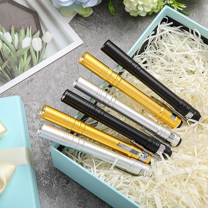 24 Pack Mini Pen Flashlights Bulk LED Pen Lights Aluminum Pocket Flashlights with Clips Small Handheld Torches Gifts for Camping Hiking Emergency Outdoor (Black,Silver,Yellow)