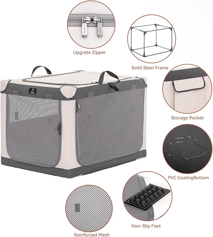 A4Pet Collapsible Dog Crate- 36 Inch Adjustable Stainless Steel Frame, Lightweight, Durable and Foldable Crate with 3-Door, Soft Sided Dog Kennel