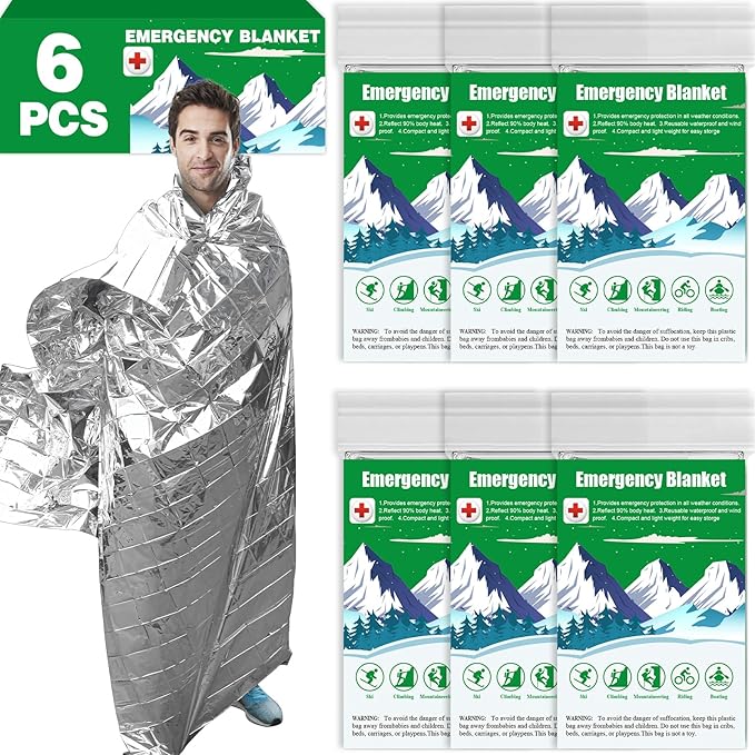 CXYARY 6 Pack Emergency Mylar Thermal Blanket, 84??x 52??Space Blankets, Emergency Thermal Blanket Space Rescue Survival Gear Camping for Outdoors, Hiking, Camping Survival