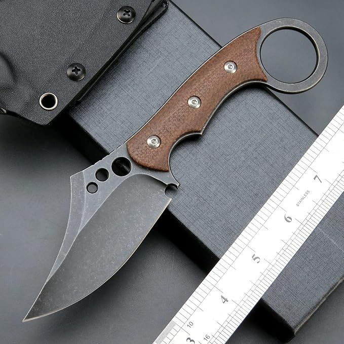 C1116 Fixed Blade Knife,D2 Steel Blade +Micarta Handle Outdoor Survival Camping Claw Knife with Kydex Sheaths(Brown) …