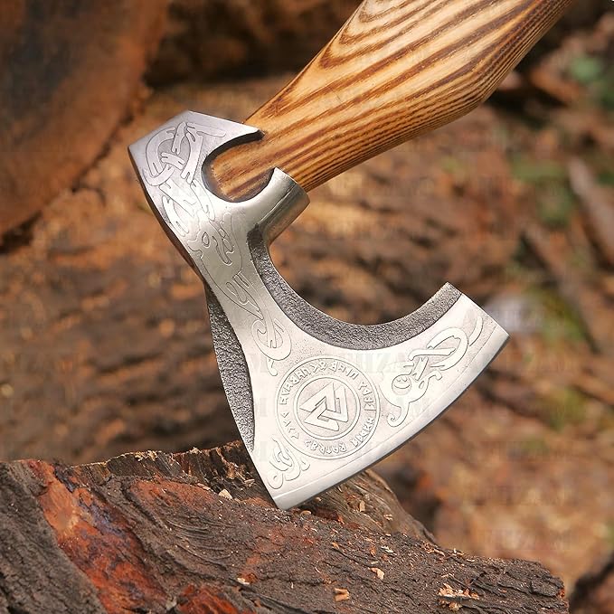 Viking Axe Gift Vikings Knife with Sheath | Hand Forged Real Handmade Outdoor Hunting Camping Axes and Hatchets | Viking Gifts for Men (Ax-05)
