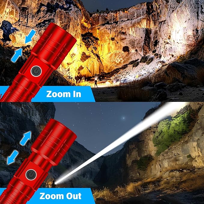 AdamStar Flashlights High Lumens Rechargeable Super Bright LED Flashlight with Dimmable, Zoomable Beam Tactical Flash Lights Small Powerful ((RED+ Blue) with case)