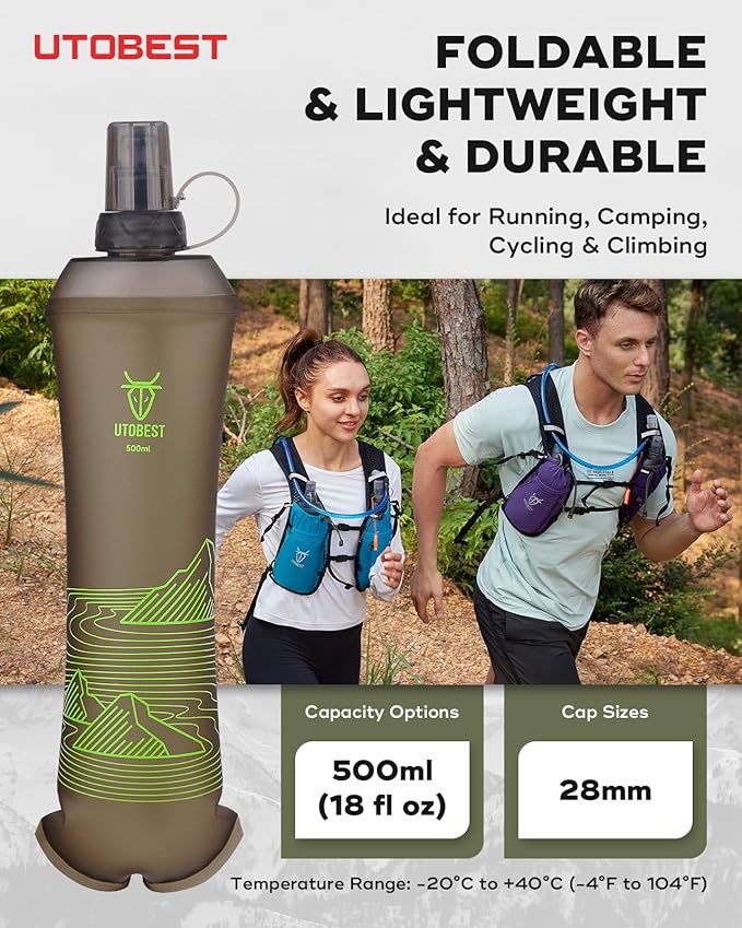 Soft Flask, 1 Pack Flexible TPU Hydration Water Bottle, Collapsible for Running, Hiking, Cycling, Climbing, and Marathon