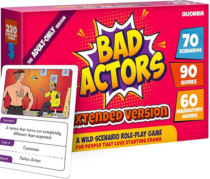 QUOKKA Charades & Guessing Game for Adults - 120 Hilarious Scenarios & Quirk Cards | Perfect for Adult Game Night, Parties, Gifts & Reunions | Extended Pack