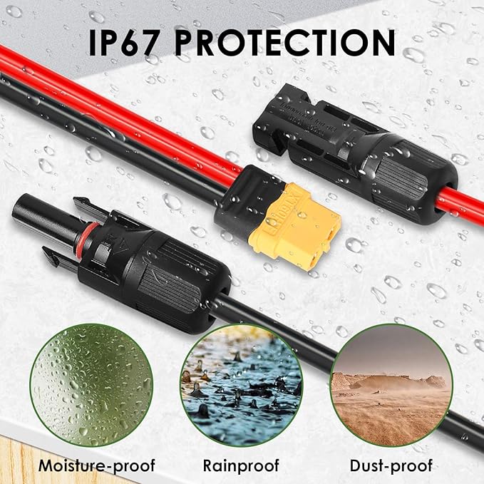 Solar to XT60 Extension Cable 10AWG 100FT Solar Connector to XT60 Adapter Cable for Solar Panel to Portable Power Station Solar Generator Battery Pack
