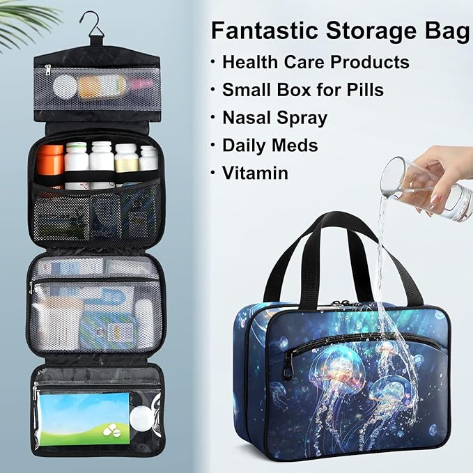 Fustylead Fantastic Jellyfish in The Sea Travel Pill Bottle Organizer Large Home Storage Medication Bag with Zipper for Vitamins, First Aid, Fish Oil, Medical Supplies