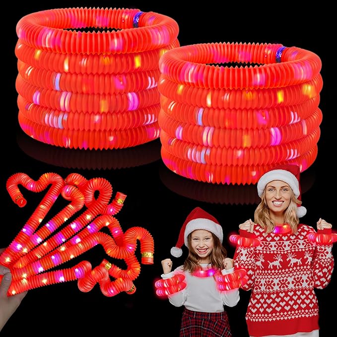 12 PCS Red Glow Sticks Party Favors for Kids, LED Light Up Necklaces Bracelets Accessories for Toddlers, Glow Birthday Dance Wedding Camping Halloween Party Supplies Decorations for Boys Girls