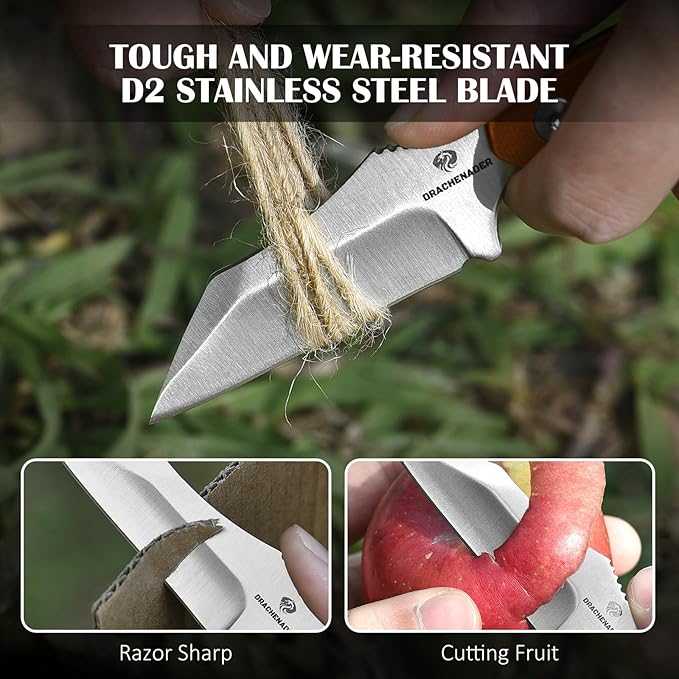X-WH 5.78" Neck Knife with Kydex Sheath, D2 Steel Blade Silver Fixed Blade Knife with G10 Handle for Men, EDC Horizontal Carry