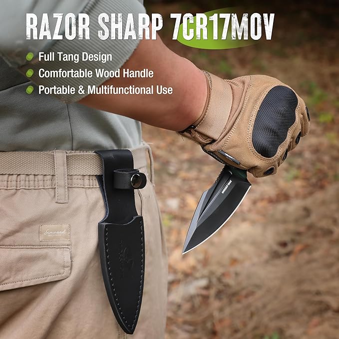 Mossy Oak Survival Hunting Knife with Sheath, 8.5-inch Full-tang Fixed Blade Knife, Outdoor Knives for Survival, Camping, Hiking (G10 Handle-Green)