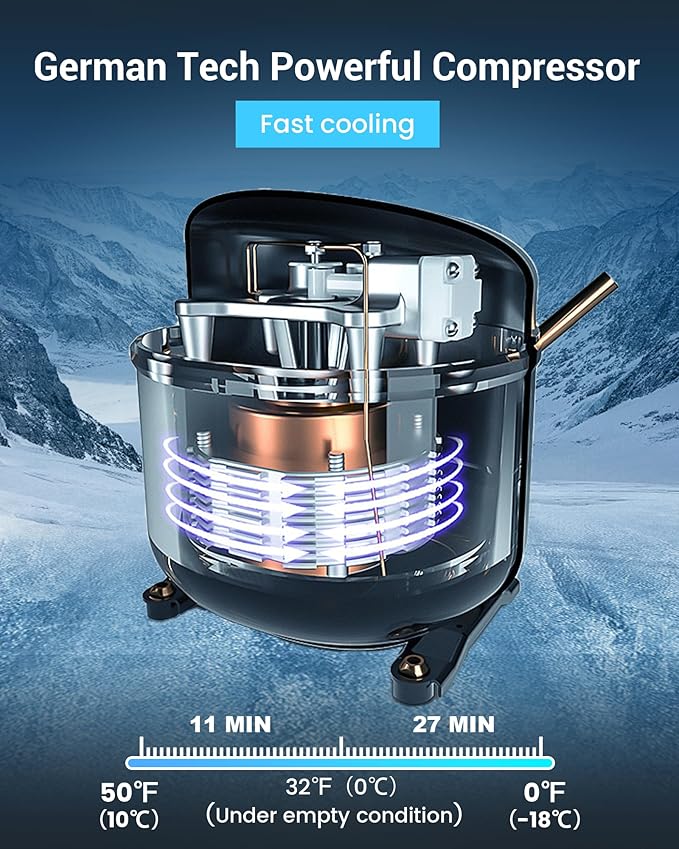 Portable Car Refrigerator, 12 Volt Refrigerator, Slim Design, 0℉~50℉, 17 Quart(16L) Electric Cooler, 12v Cooler for Vehicles, Truck, Camping, Travel, Home, RV