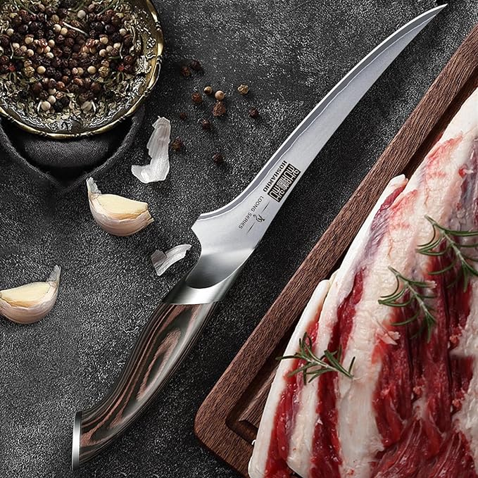 Fillet Knife 7 Inch, Super Sharp Boning Knife in High Carbon Stainless Steel, Professional Japanese Fish Knives for Meat Poultry Cutting
