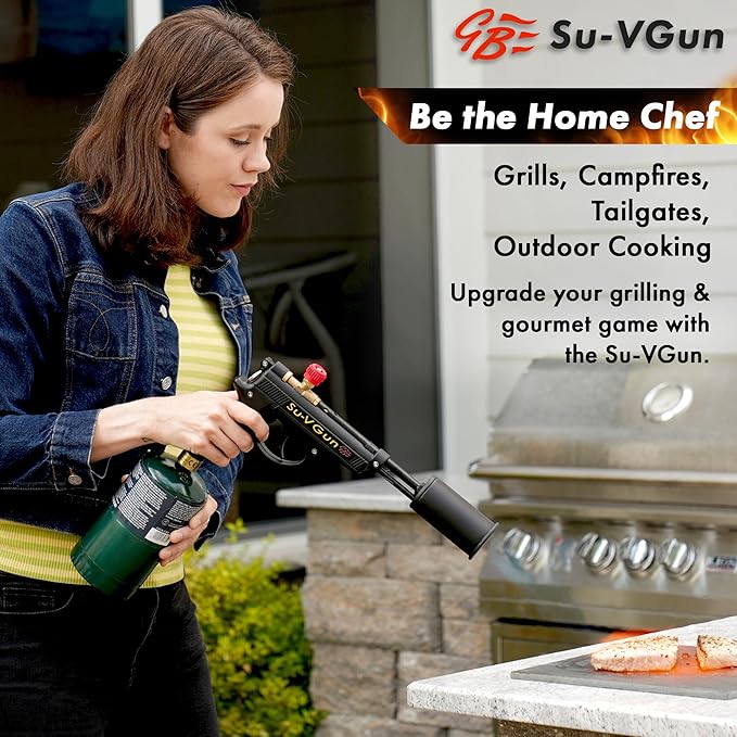 Grillblazer Su-VGun Propane Torch with Stand – High Power 240,000+ BTU Flame Thrower Gun for Instant, Steak Searing, Charcoal Ignition, Backyard BBQ, Campfire, Outdoor Cooking – Handheld Blowtorch
