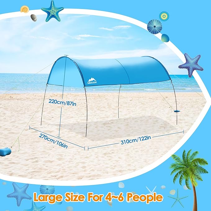 10'*8.8'*7.2' Beach Shade Tent, Enlarged Size, with UPF50+ Protection, Windproof and Waterproof, Suitable for Beach, Lake, Picnic and Outdoor Many Scenes