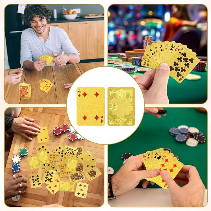 2 Decks Mini Playing Cards, Mini Poker Deck Gold Waterproof Playing Cards for Parties and Games, Tiny Deck of Novelty Party Gift, Party Favor for Christmas, Halloween, New Year, Par(Golden Pig Style)