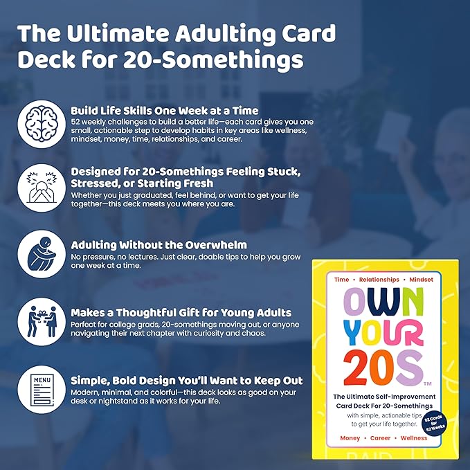 The Ultimate Adulting Card Deck for 20-Somethings | 52 Weekly Cards to Get Your Life Together ??Wellness, Career, Time, Money & More