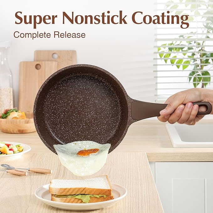 SENSARTE Saucepan Nonstick with Lid 2.0 Quarts Granite Coating Sauce Pot Small Kitchen Cooking Pot, Induction Comptable, Free of Intentionally Added PFOA