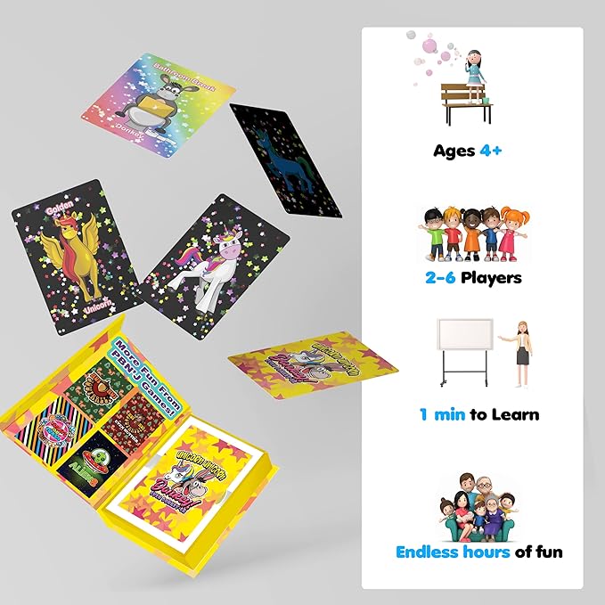 Unicorn Unicorn Donkey! Even Donkey-er - A Fast, Fun Card Game for Kids & Families. Outsmart Your Opponents and Keep Those Dorkey Donkeys Away! Ages 4+ | 2-6 Players | from PBN'J Games
