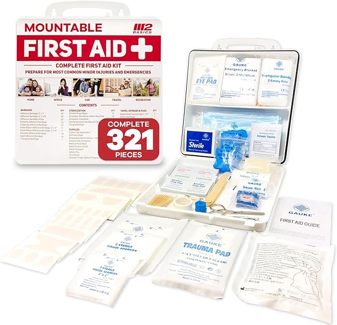 M2 BASICS Premium 321 Piece First Aid Kit - First Aid Kit for Home, Car, Business, Office, School, Travel, Camping, Outdoors - Emergency Medical Supplies, Durable Portable Hard Case