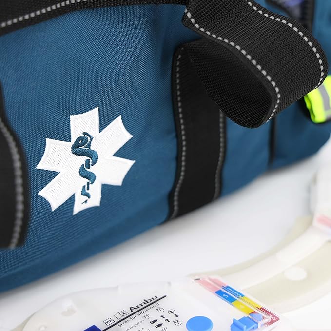 Lightning X MB30-SKC Large EMT Trauma Kit | Fully Stocked First Responder Bag w/ 240+ Supplies | EMS Fire Police Office Sports Team Emergency Medical Kit - Blue