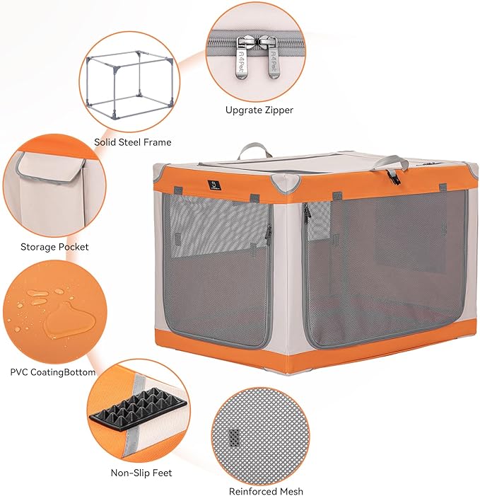 A4Pet Soft Dog Crate- 36 Inch Adjustable Stainless Steel Frame, Lightweight, Durable, Portable Dog Kennel with 3-Door