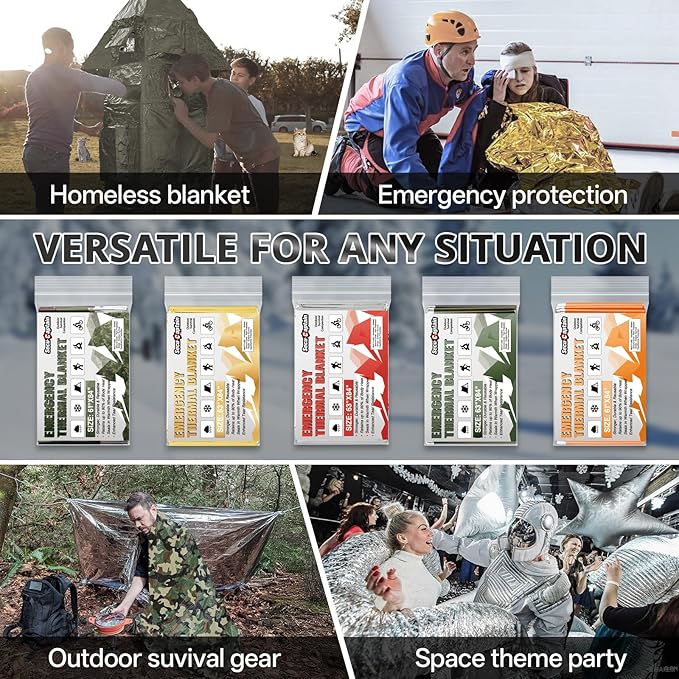 SecuCaptain Survival Emergency Thermal Blankets: Extra Large 84” x63” Space Mylar Blanket Kit for Outdoor Cold Winter Camping Hiking Car Bug Out Bag or First Aid - 4 Pack Gold