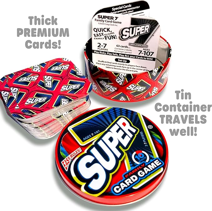Super 7 Family Card Game Collectible Tin – for Kids and Adults, Family Game Night, Fast Games, Easy to Learn, 2-7 Players, Ages 7 to 107!