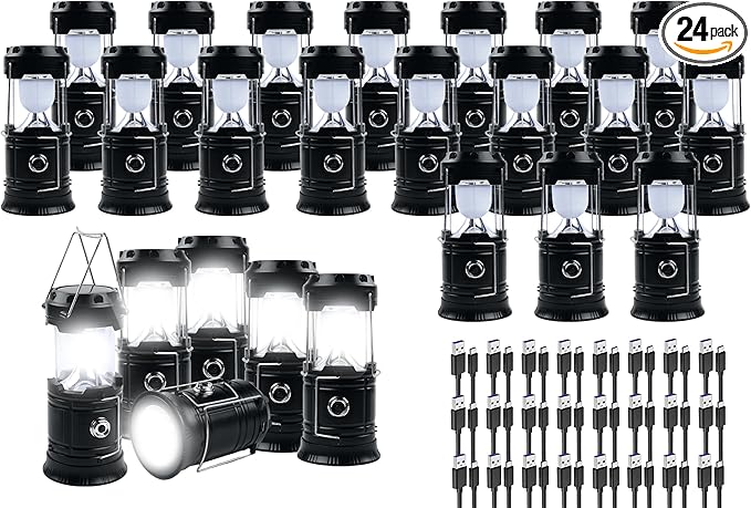 KunHe 24-Pack 1800mAh Collapsible Portable LED Camping Lantern Lightweight Waterproof USB Rechargeable LED Flashlight Kits for Indoor Outdoor Home Emergency Light Power Hiking