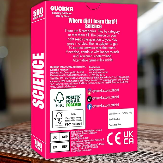 QUOKKA Trivia Card Game with 500 Questions in Science ??Trivia Games for Adults, Teens, and Families ??Trivia Cards with Answers ??Great Board Games Trivia for Family Party and Game Night