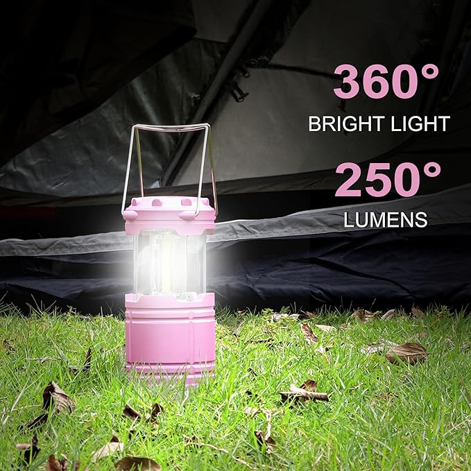4-Pack Mini LED Camping Lanterns, Portable Camping Lights, Outdoor Tent Lights, Essential Emergency Lights for Power Outages, Hiking, Survival Kit for Hurricane, Pink