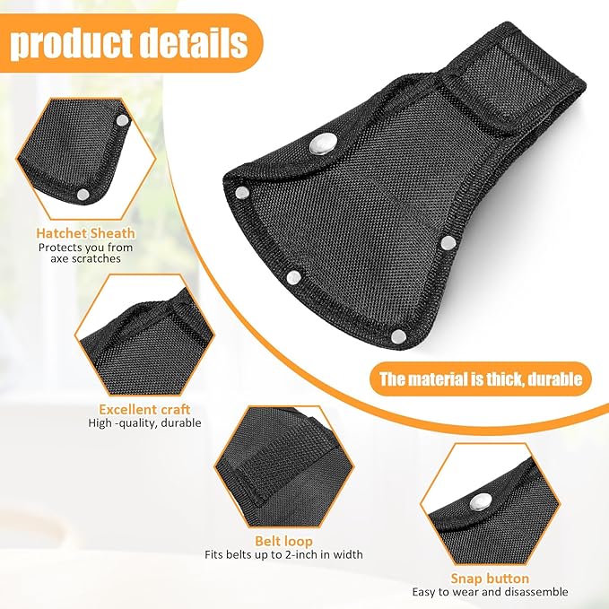 2 Pack Axe Cover,Hatchet Sheath 6.3 X 4.2 in, Nylon Axes Head Covers,Snap Axe Head Cover,Hatchets Edge Protector for Outdoor Hiking Work Camping Blade Protection,Black