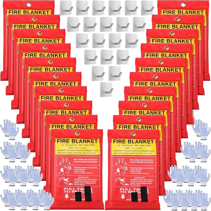 Macarrie 40''x 40'' Fire Blanket Emergency with Hooks and Gloves Fire Suppression Blanket Fiberglass Safety Fireproof Survival for Kitchen Home Camping Picnic Warehouse Car(20 Pack)