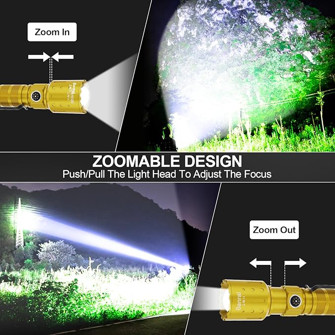 Flashlights High Lumens Rechargeable, Super Bright 1500 Meters Long Range Small Powerful Flashlight, 6 Modes LED Tactical Pocket Waterproof Flash Light for Home Emergency (1, Yellow Gold)