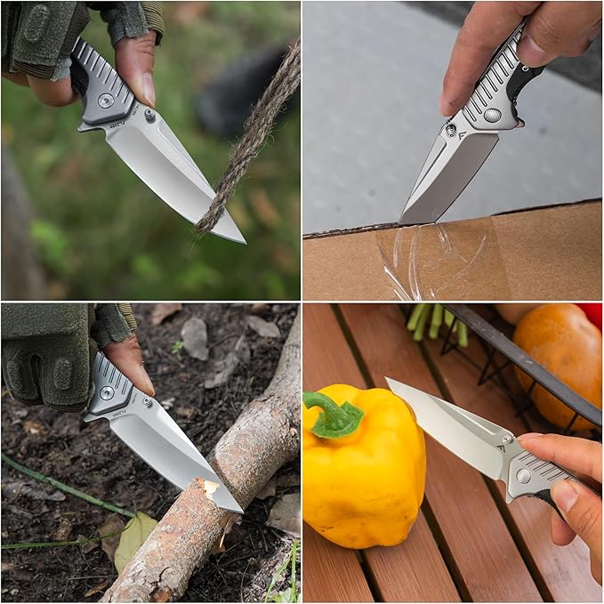 FLISSA Pocket Knife with 3.35" 14C28N Steel Blade, Liner Lock Folding Knife with Micarta Handle for EDC, Camping, Hiking, Outdoor Activities, Gift for Men and Women