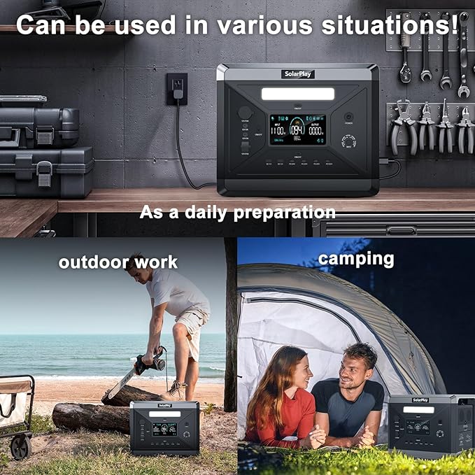SolarPlay Q2501 Solar Generator with 400W Solar Panel, 2400W/2160Wh Large Capacity Portable Power Station, 4 AC Outlets (4800W Peak), Emergency Power Station for Home, Camping, Outdoor Battery Backup