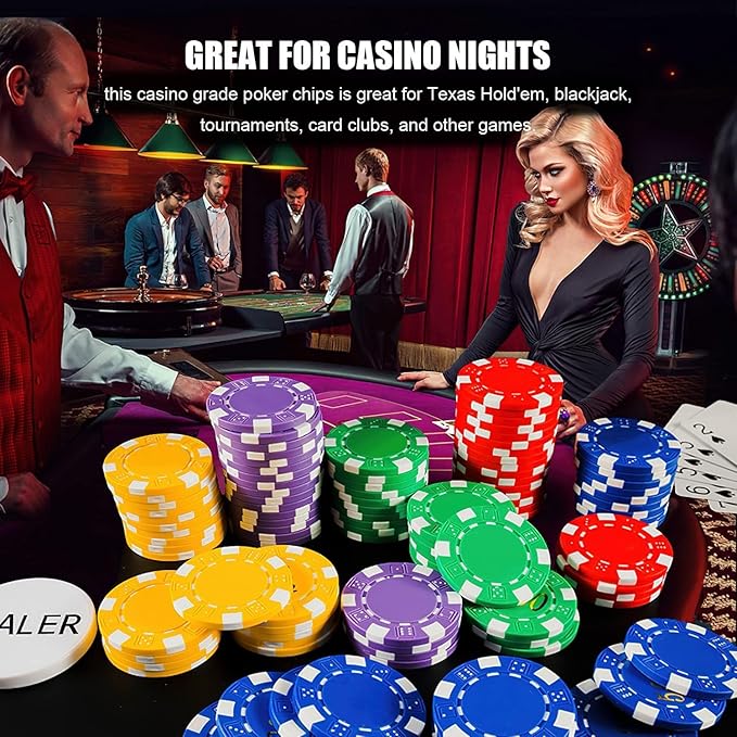 100PCS Green Casino Poker Chips Set, 11.5 Gram Plastic Clay Blank Game Chips for Poker Card Games Texas Holdem Blackjack Gambling (with Gift Box)