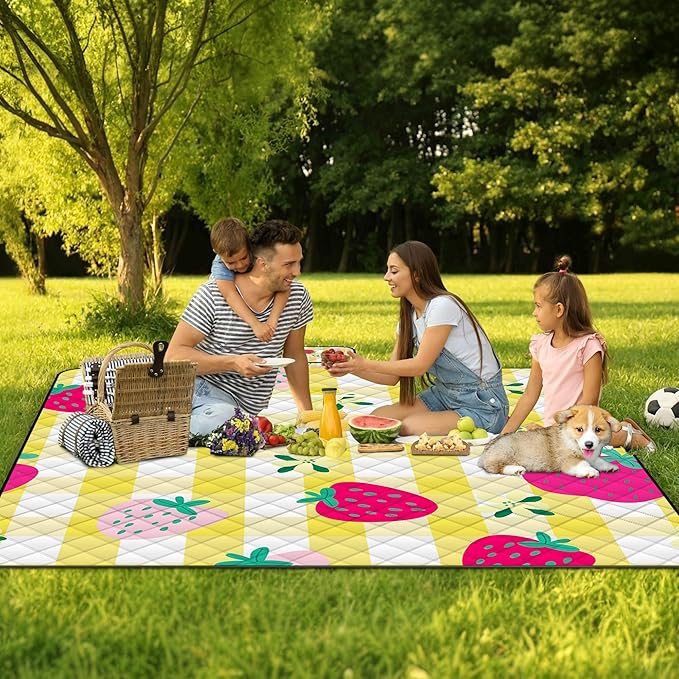 Extra Large Picnic Blanket Waterproof,80"x 80"Foldable Machine Washable Beach Blanket,Outdoor Blanket for 6-8 Adults,Picnic Mat Suitable for Indoor Crawling,Park Beach,Camping,Hiking,Travel(Yellow)