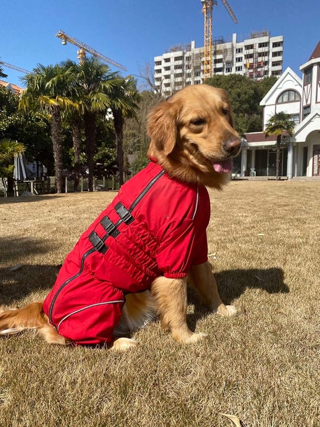 Dogs Waterproof Jacket, Lightweight Waterproof Jacket Reflective Safety Dog Raincoat Windproof Snow-Proof Dog Vest for Small Medium Large Dogs Red 4XL