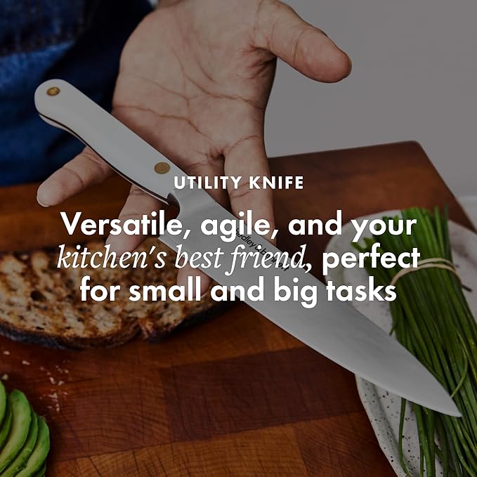 hedley & bennett Utility Knife - 5.6 Inches Japanese 3-Layer High Stainless Steel Blade, Sharp Plain Edge for Fruits & Vegetables - Shiso (Green)