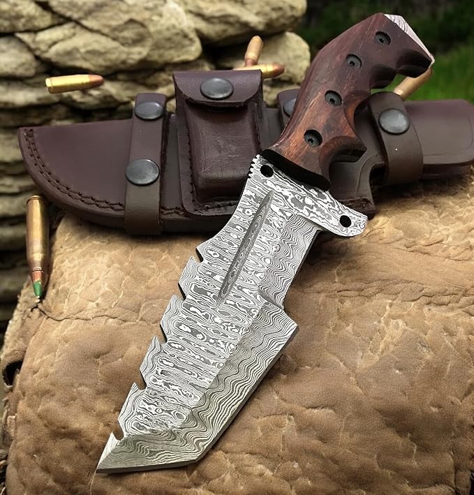 Poshland TR-891 Custom Handmade Damascus Steel Tracker knife - Gifts for Men, Horizontal Carry Knife