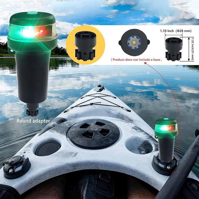 Kayak Battery Portable Navigation LED Lights Multi- Adaptors 3AA Battery Inflatable Boat Surface Mount Adhesive Base (Red+Green With Adapters)