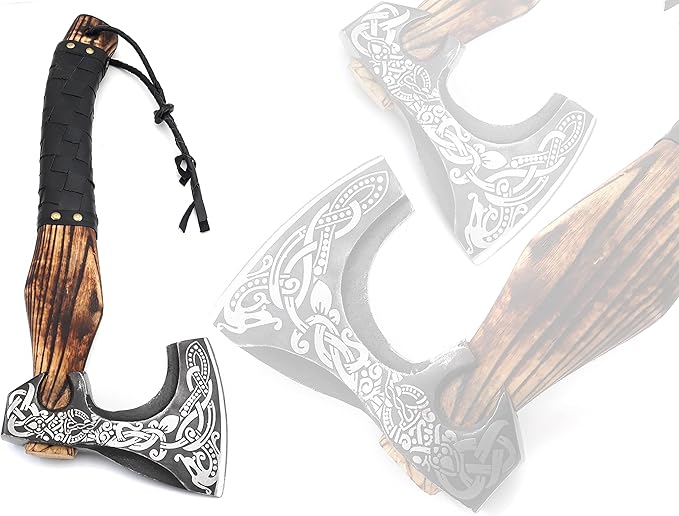 Viking Axe - Premium Carbon Steel Hatchet Axes with Leather Sheath – 19 Inch Rosewood Handle Bushcraft for Camping, Wood Splitting, Gift for him(Medivial Axe)